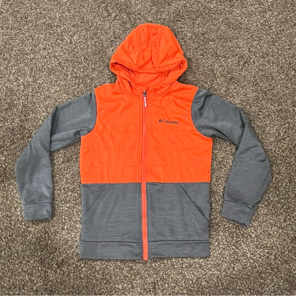 Columbia Hayden Summit Hybrid Zip Jacket Kids M (10/12) Orange Gray youth fleece